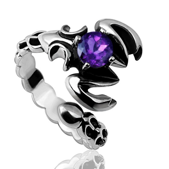 925 Silver Amethyst Scorpion Open-End Ring